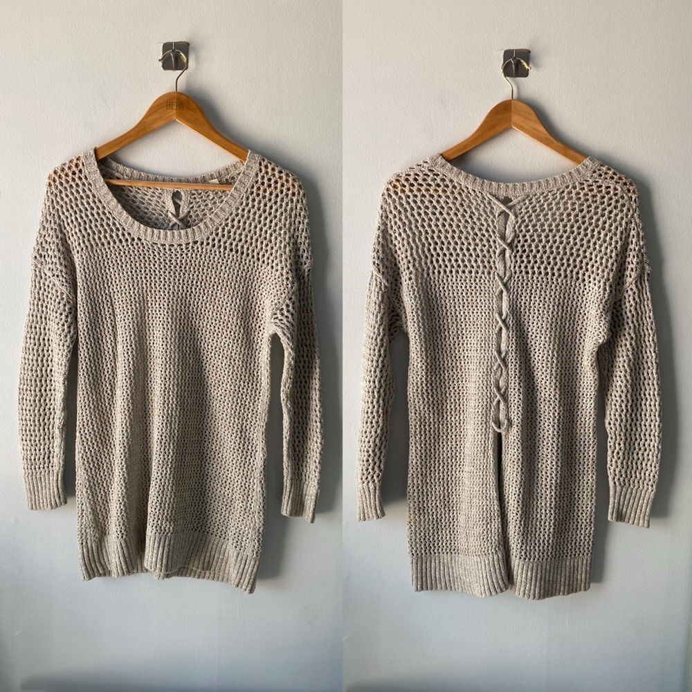 Lucky Brand Beachy Neutral Color Open Weave Knitted Sweater M